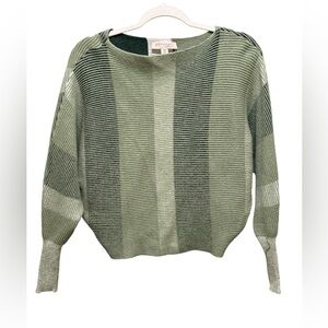 Philosophy Green Striped Drop Batwing Shoulder Viscose Sweater Textured Sz M